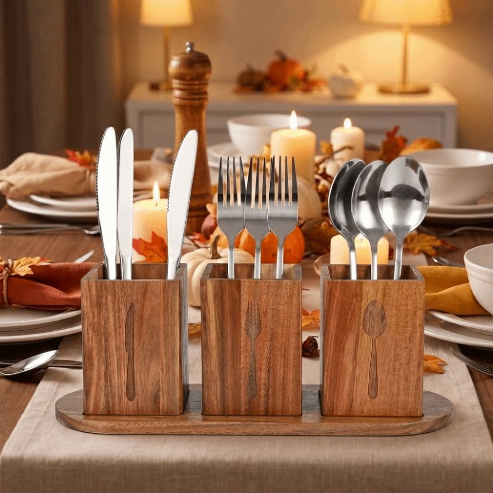 Large Capacity 3 Compartment Cutlery Holder Space Saving Flatware Organizer  Makeup Brush