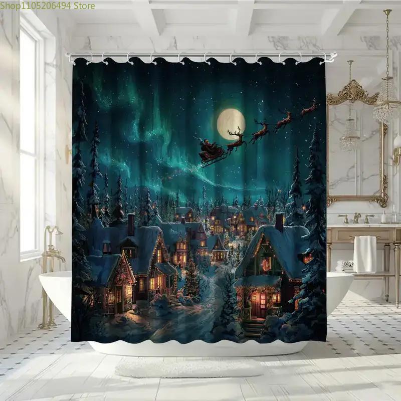 A Christmas-Themed Shower Curtain for The Bathroom, Perfect for Christmas Eve, Includes 12 Hooks, Measuring 70.87*70.87inch, I
