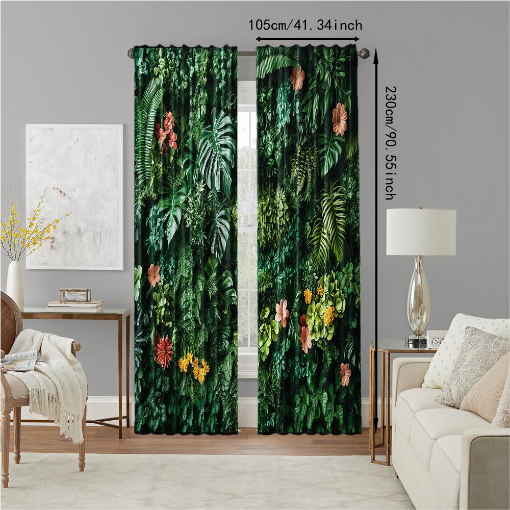 2 pcs, versatile polyester transparent curtains for home decoration Palm Leaves for use in bedrooms and living rooms