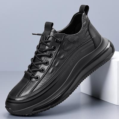 Sports Leather Shoes Men's New Crocodile Pattern Casual Popcorn Black Shoes Men's Trend