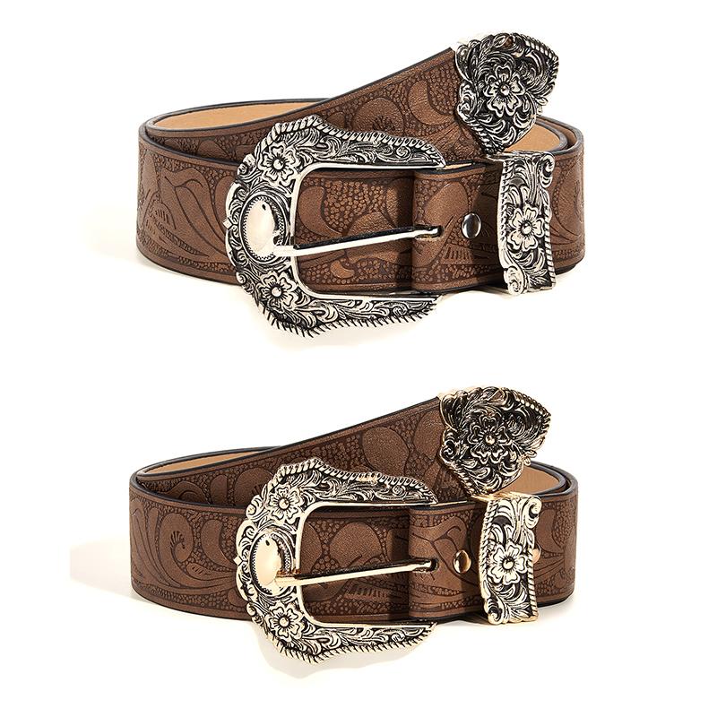 Girls Daily Brown Texture Niche Pin Buckle Belt Special Printed Pattern Belt Unisex