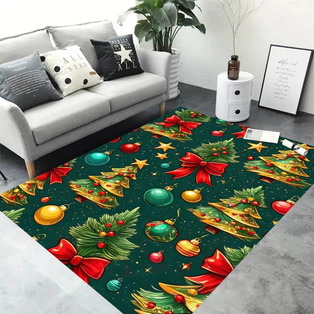 Christmas Theme Carpet for Living Room Decor Sofa Rug Christmas Tree Santa Claus Bedroom Bedside Rug Holiday and Festival Decor