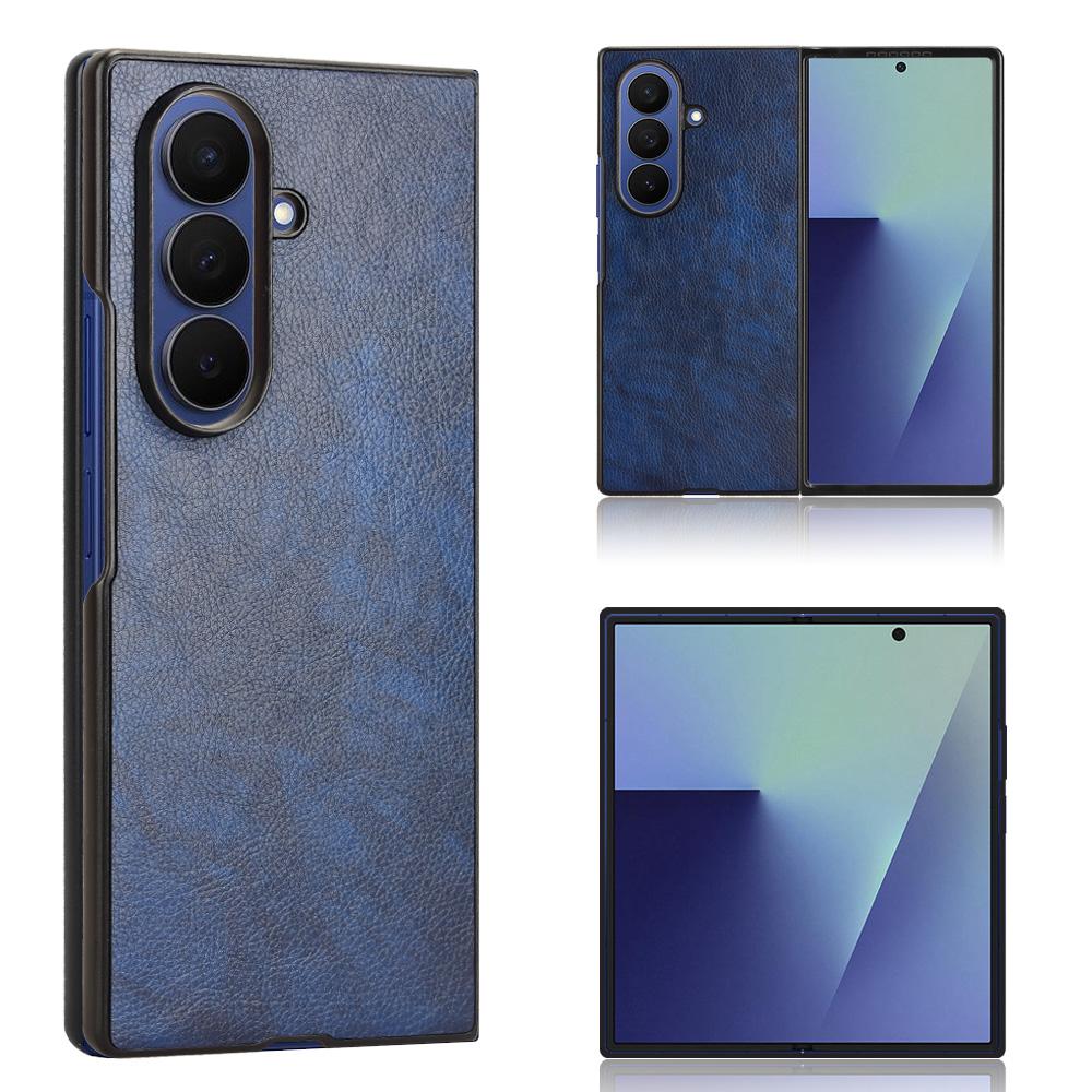 

For Samsung Galaxy Z Fold7 5G Case Litchi Texture PU Leather+PC Phone Cover Blue