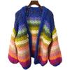 Women's Handmade Chunky Knit Rainbow Stripe Cardigan