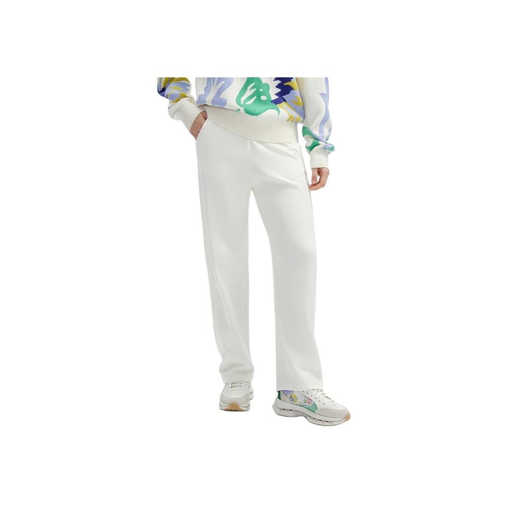 Fila X V&A Collaboration Solid Color Mid-Rise Straight Leg Casual Pants Women Bottoms Cloud-Mushroom-White F11W418601F-WT