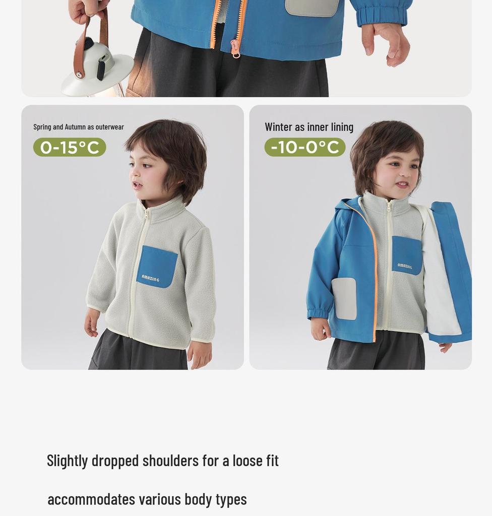 Willberu Kinder 3-in-1 Winddichte Fleecejacke - Jungen & Mädchen Farbblock Wasserdichter Mantel