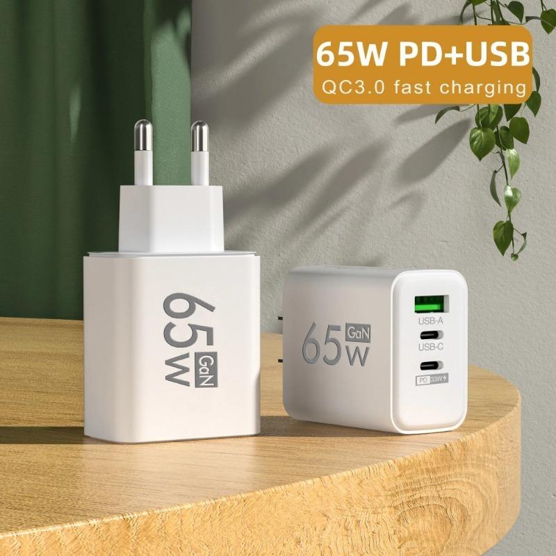 Celkem 65W USB C Nabíječka Rychlonabíjecí Nabíječka Quick Charge 3.0 PD Nástěnný Telefonní Adaptér pro IPhone Xiaomi POCO Samsung 65W USB C Nabíječka, 3 Porty