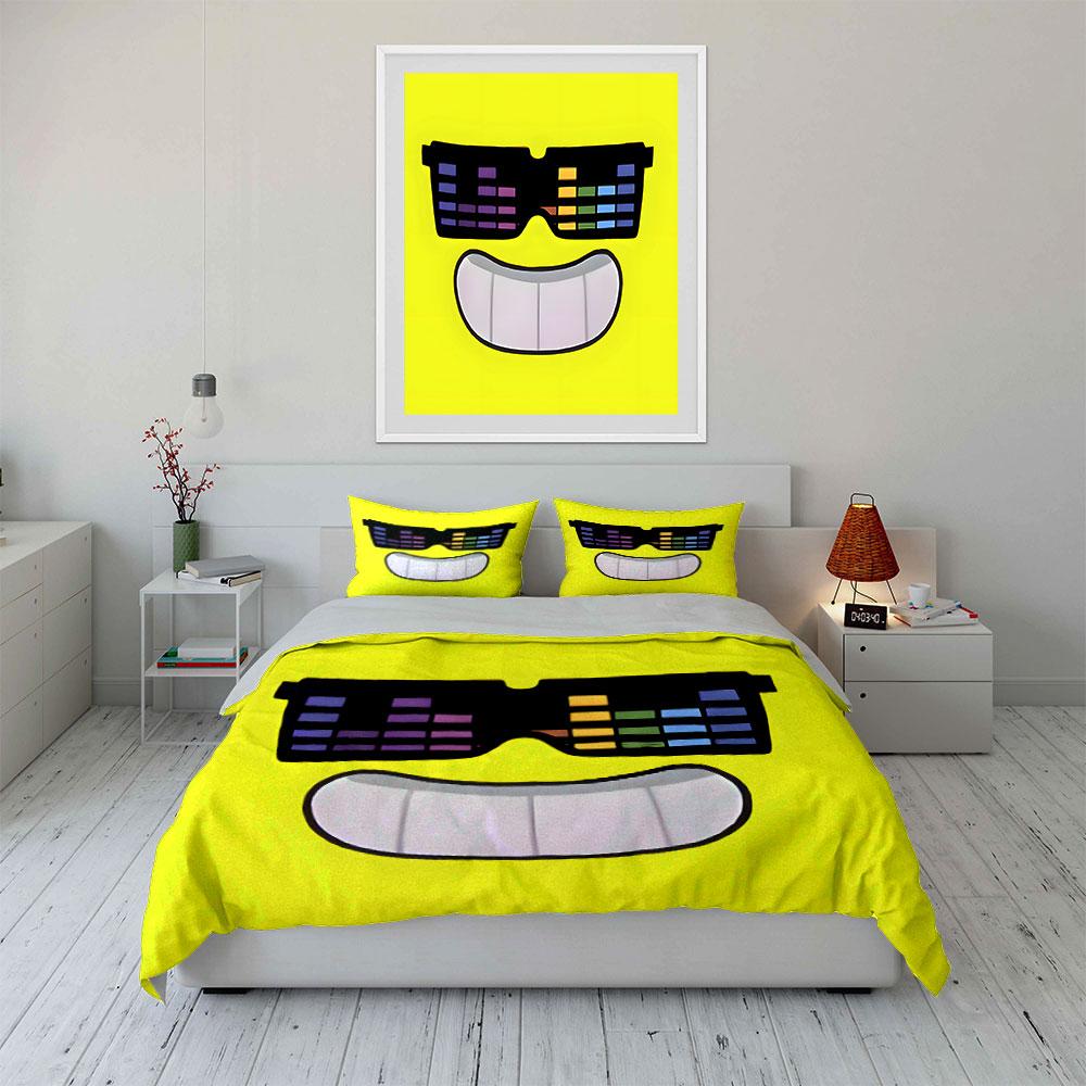 Stylish Dj Sunglasses Smiley 3Pcs Bedding Set Soft  Bed Set For Boys Girls Bedroom,Multiple Sizes