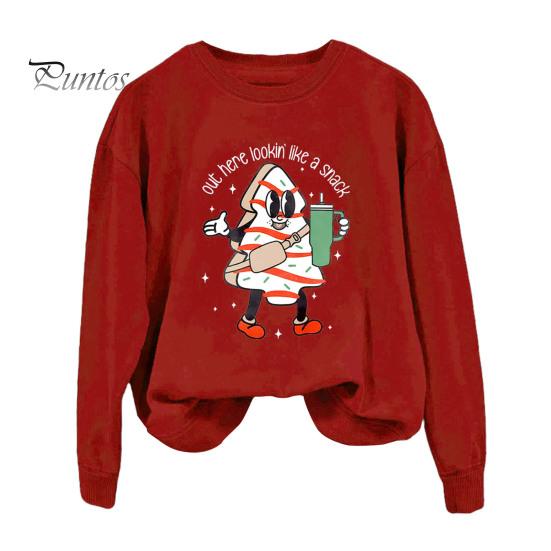 

Осенне-зимняя женская толстовка с рисунком из мультфильмов, эластичные манжеты и подол, свободный круглый вырез, свитер средней длины, повседневная спортивная одежда, топ M вино красного