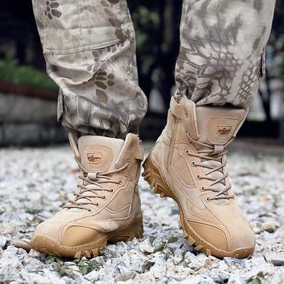 Men Adventure Outdoor Khaki Combat Boots Plus Size Jungle Cross-country Hiking Shoes Black Desert Boots