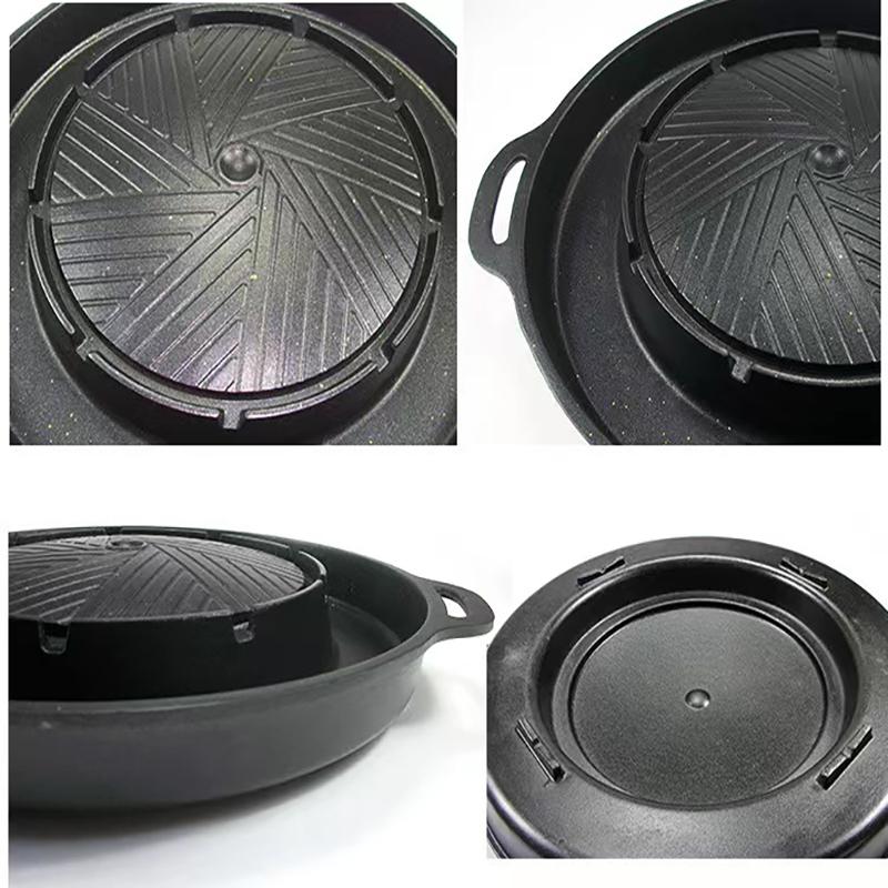KOSUN Padella Grill Antiaderente Vassoio Barbecue Uovo Formaggio Divisore Rotondo Lastra per Grigliare Carne Bistecca Cucinino per Fornello a Gas e Induzione