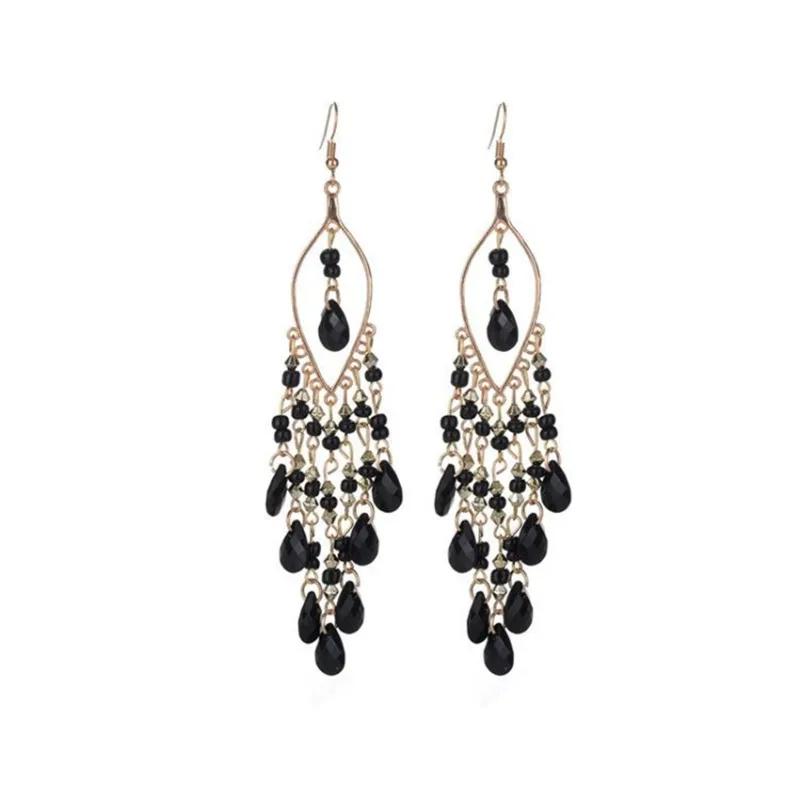 Bohemian Ethnic Long Antique Gold Color Water Drop Earrings for Women Colorful Bead Tassel Earring Pendientes Mujer