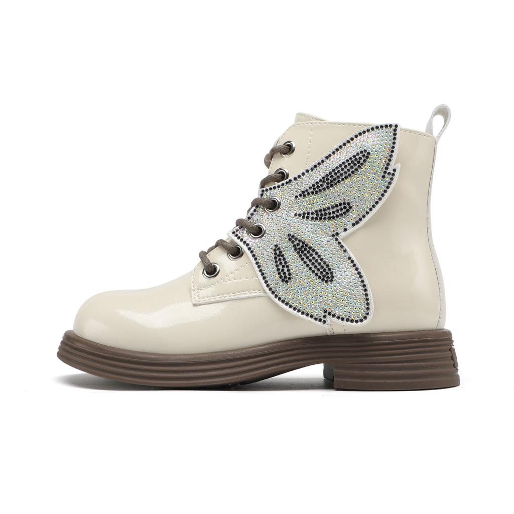 Boys and Girls Diamond Butterfly Lace-Up Martin Boots