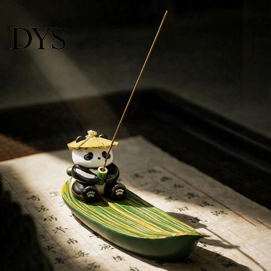 Incense Ash Catcher Fishing Panda Stick Holder, Leaf Boat Burner, Sticks Holder Tray for Yoga Meditation Spa Room Decoration Hand Painted