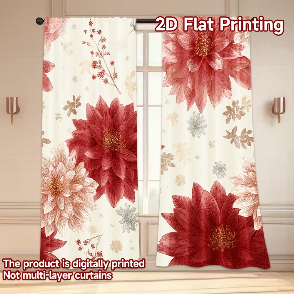 Set Of 2 Flat Printing Curtains Without Rod Floral Tablecloth Design Ramadan Festival Popular Drapes Polyester Curtain Made