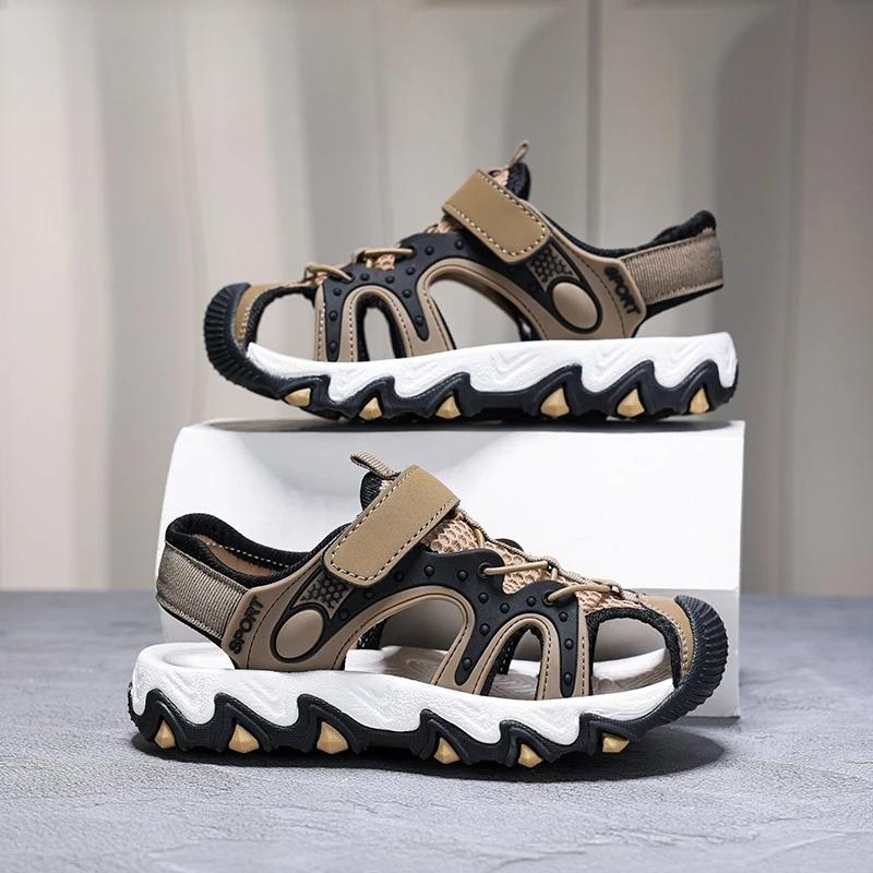 Childrens Sandals Summer Closed Toe Breathable Anti Slip Outdoor Beach Shoes Boys Mesh Lightweight Hollow Flat Walking Sandals