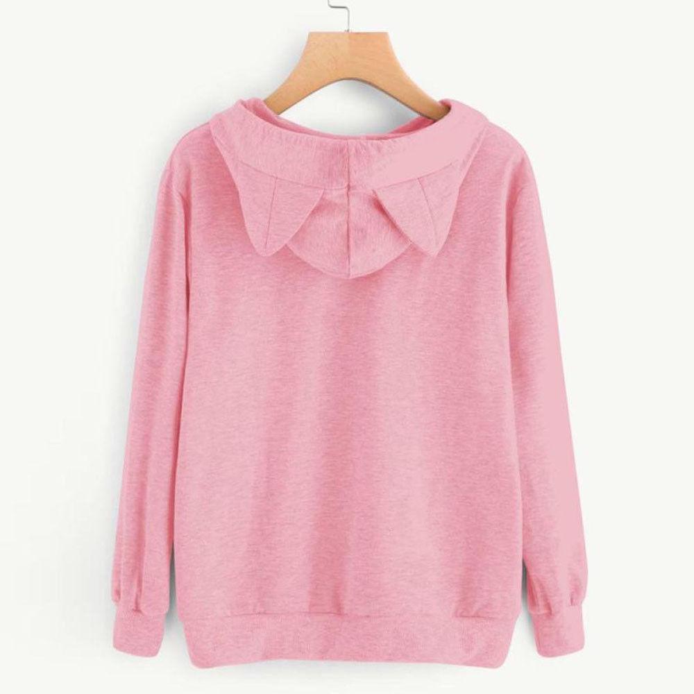 Plus Size Cat Print Fleece Hoodie for Women - Autumn/Winter Collection