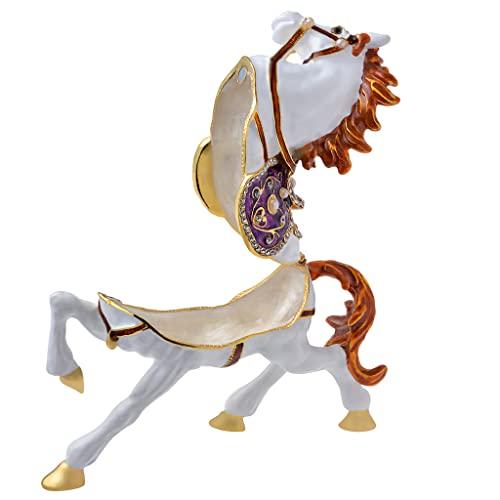 White Horse Figurine, 5.51-inch Trinket Box, Jewelry Box with Hinges, Golden Crystal Enamel, Animal Home Decor, Special Occasion Gift