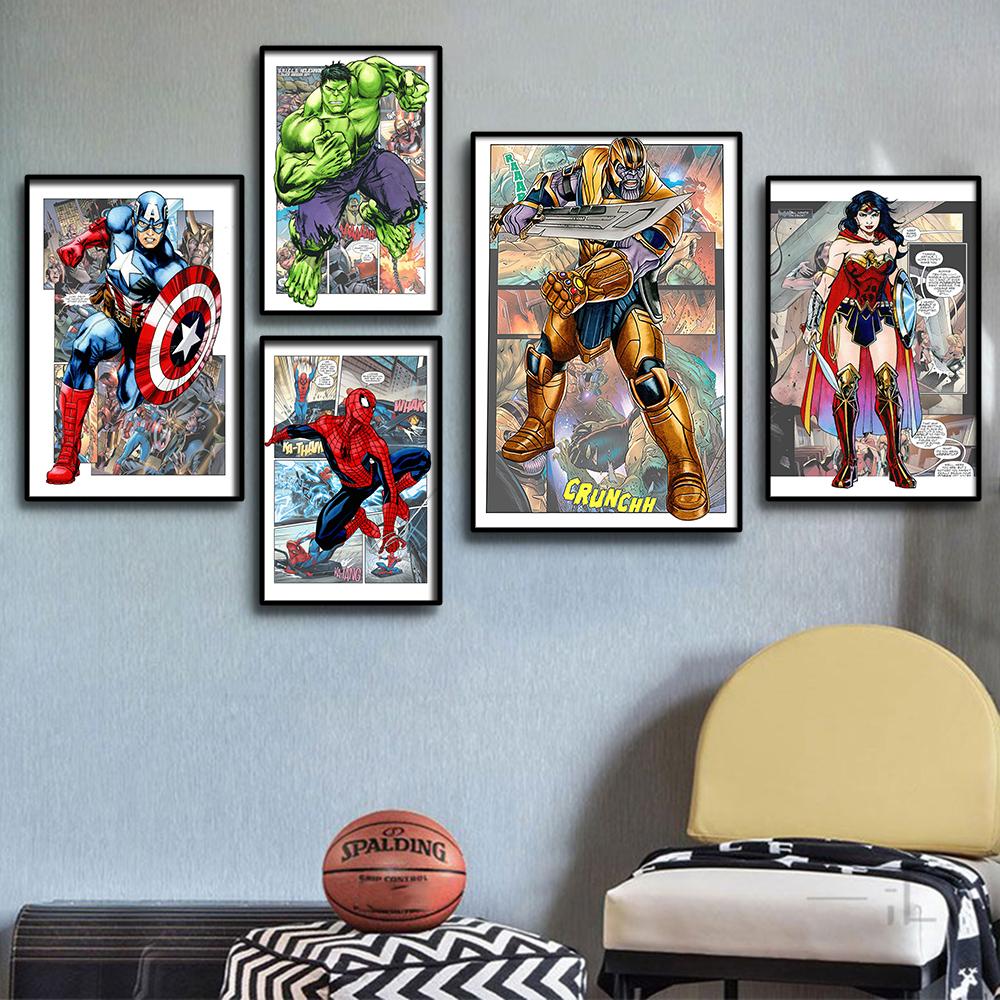 Poster Supereroi Avengers Spiderman Hulk Iron Man Captain America Figura Marvel Pittura su Tela Arte da Parete Decorazione Stanza Bambini Regalo
