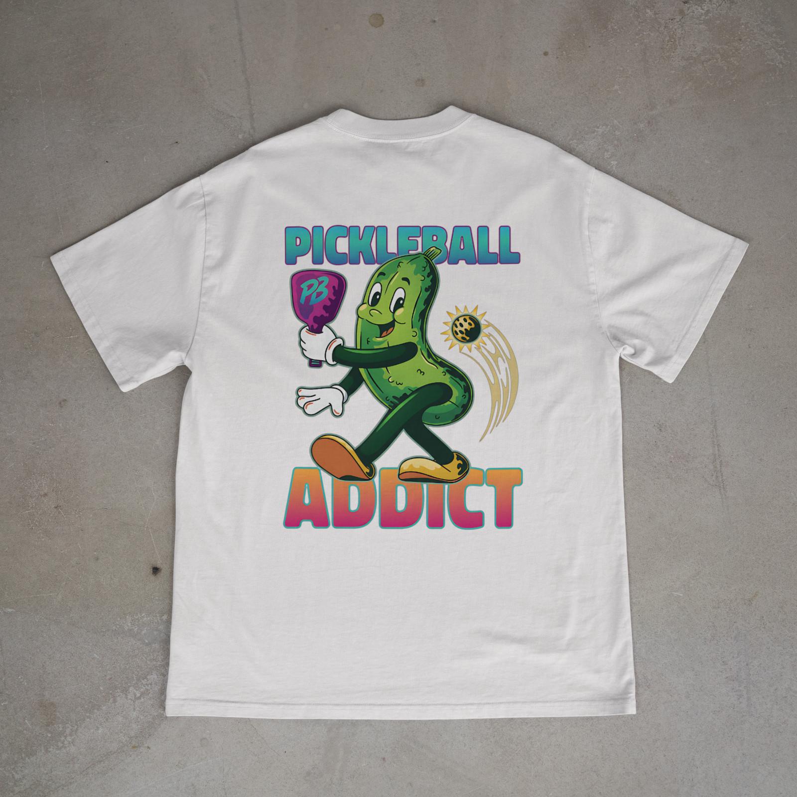 Pickleball Addict Funny Pickle Character Sports T-Shirt Back Print M