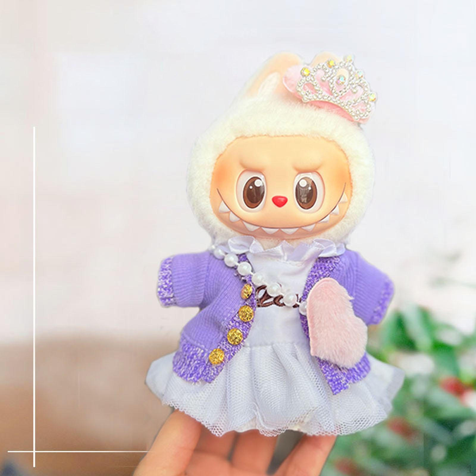 

17cm Doll Dress Cute Clothing with Hair Accessory Knitting Sweater Scene Photo Prop 4pcs Purple