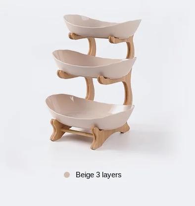 1 2 3 Layer Kitchen Fruit Bowl Plate Household Bamboo Shelf Dried Fruit Tray Creative Dim Sum Plate Fruit Tray Living Room