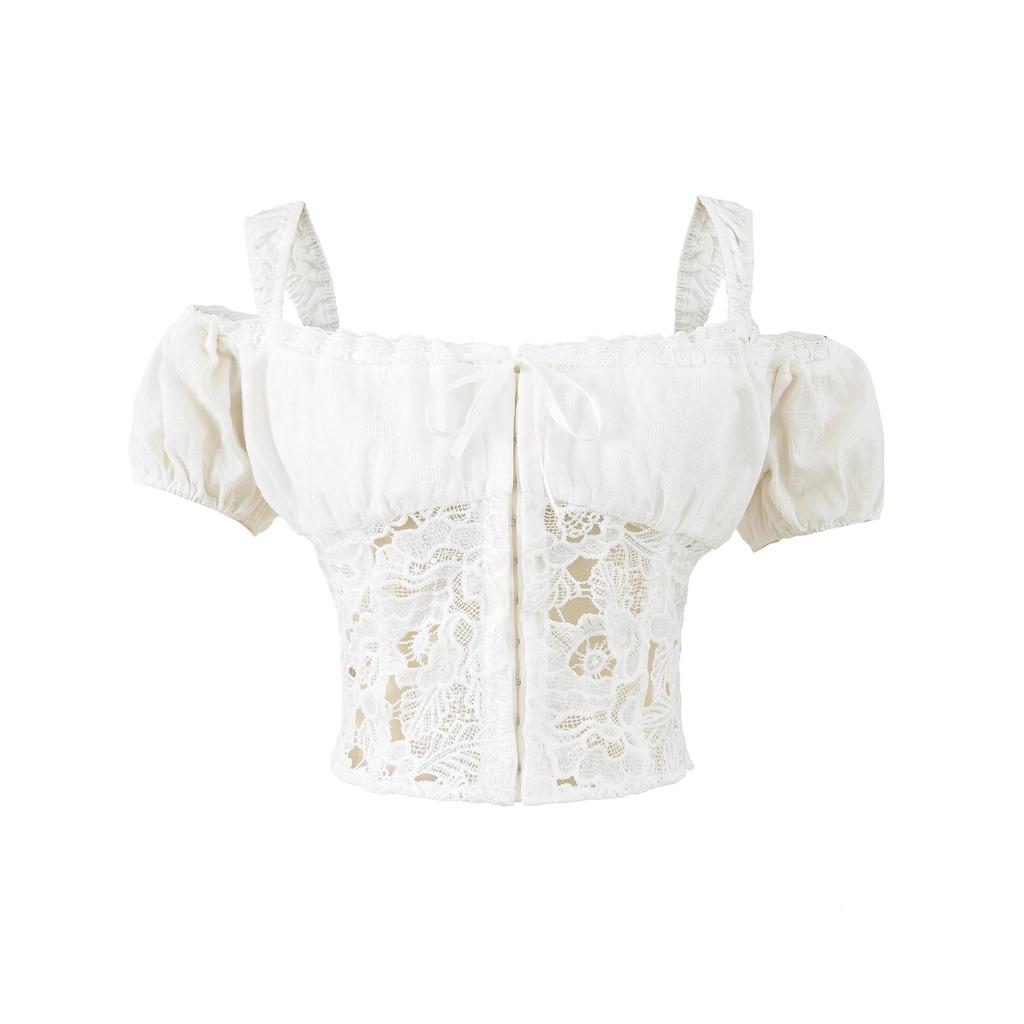 2025 Sweet Lace Patchwork 2-Piece: Off-Shoulder Crop Top + Mid-Waist Skirt