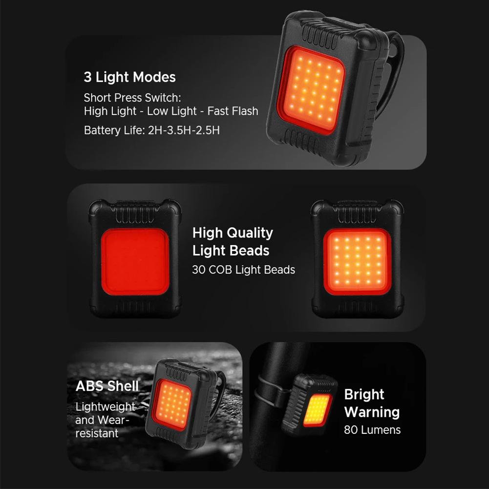 Bike Tail Light Real Bike Light 3 Lighting Modes 120mAh Built-in USB