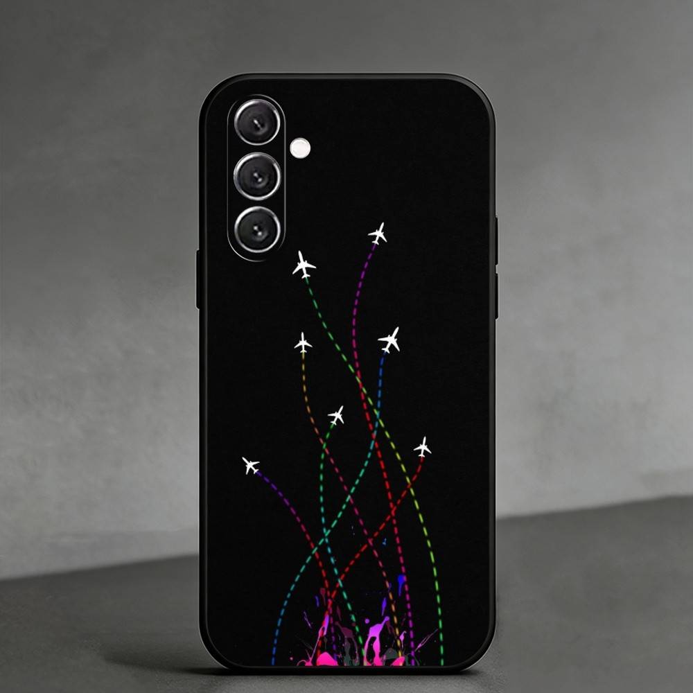 

N-Neon sketch plane Phone Case For Samsung Galaxy A91,80,73,72 ,71,53,52,32 ,31,22,21s,20,Soft Black Case Samsung a30 a20