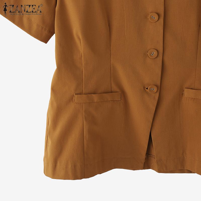 ZANZEA Women Summer V-Neck Short Sleeve Casual Blouse