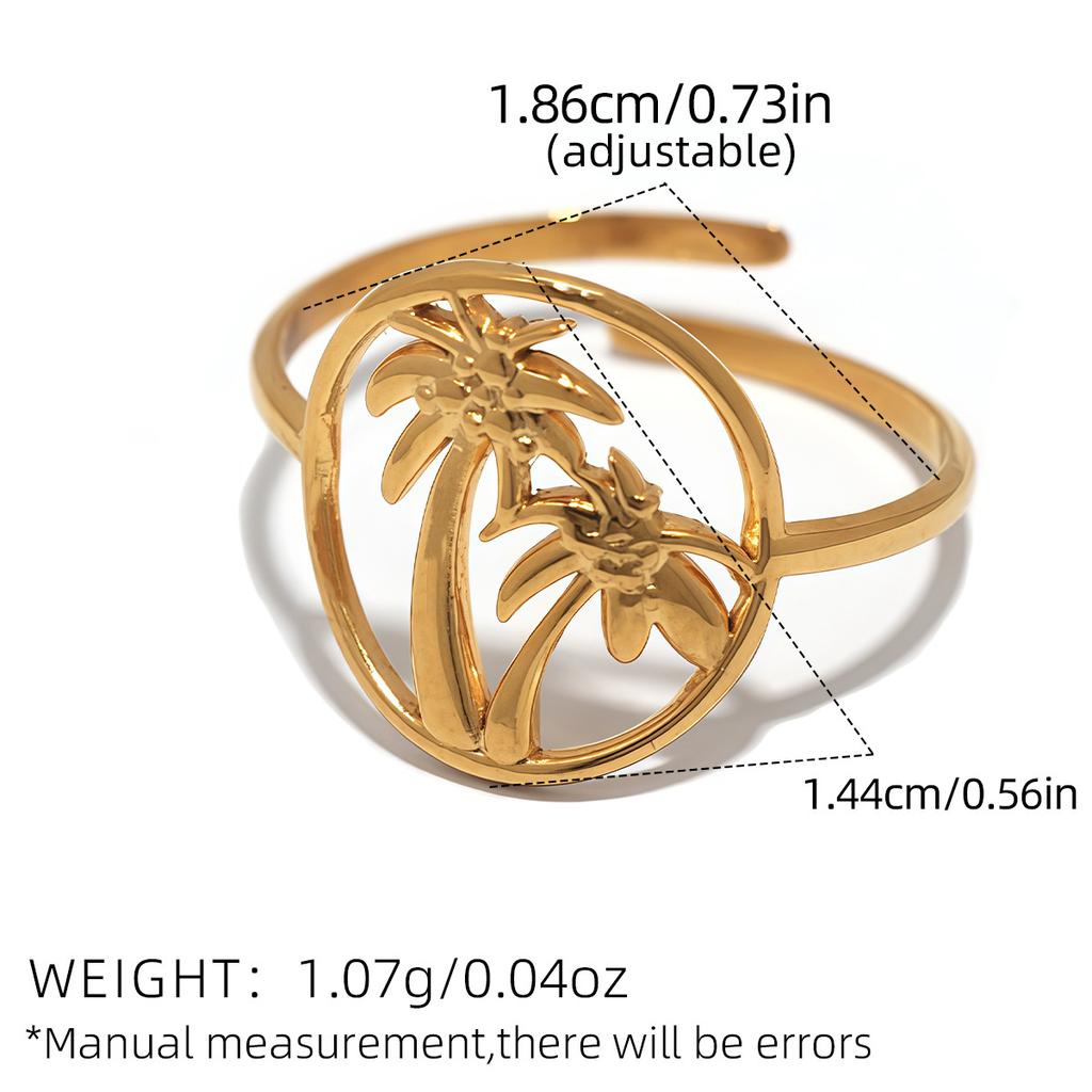18K Gold-Plated Stainless Steel Rings Waterproof Minimalist Party Gift Coconut Tree Starfish Shell Ring ,For Vacation,Waterfront