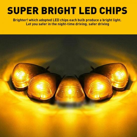 Cab 5X Amber LED Marker Lights Roof For Kit 99-16 Ford F250 F350 F450 Super Duty