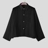 INCERUN Oversized Men Lapel Neck Drop Shoulder Long Sleeve See Through Mesh Shirts Tops