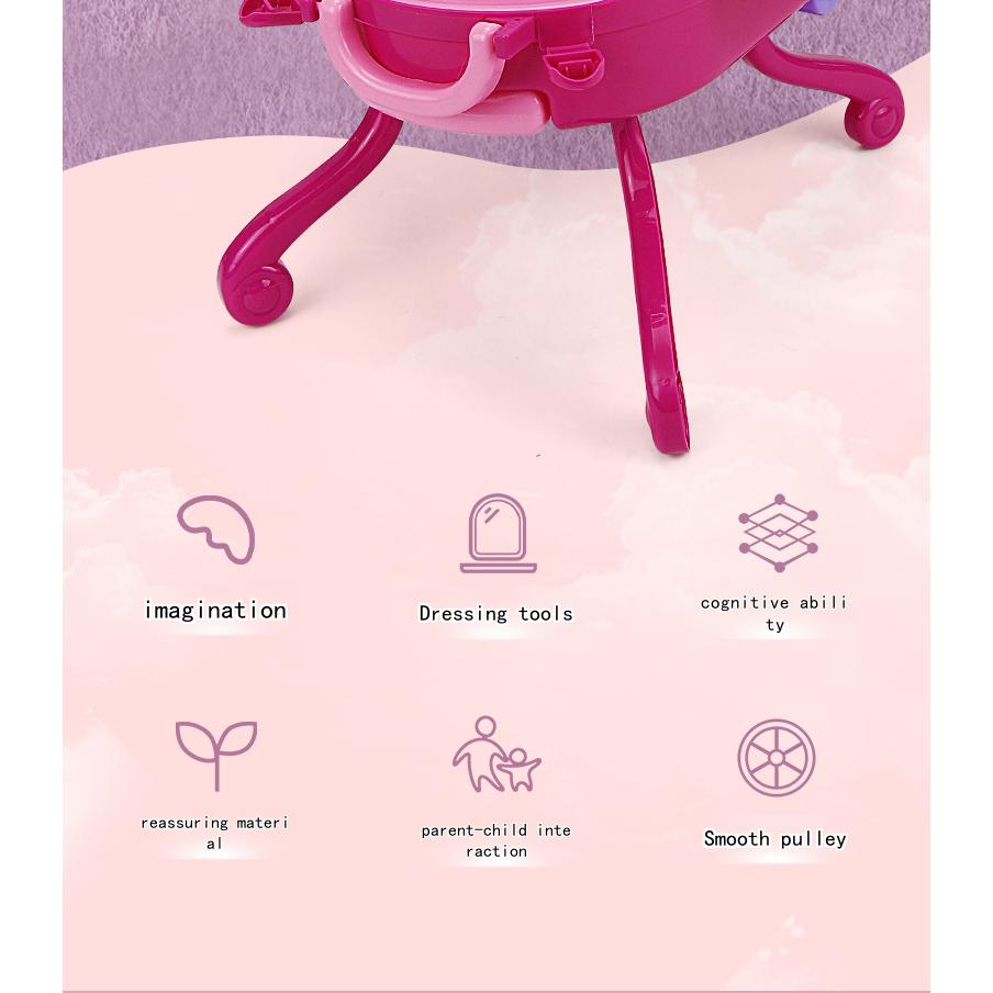 3-in-1 Kids Dressing Table Makeup Station with Suitcase Toy for Girls