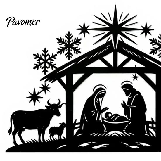 Iron Wall Hanging Art Nativity Scene Silhouette Decoration, Metal Manger Ornament for Indoor Waterproof Christmas Yard Sign and Outdoor Home