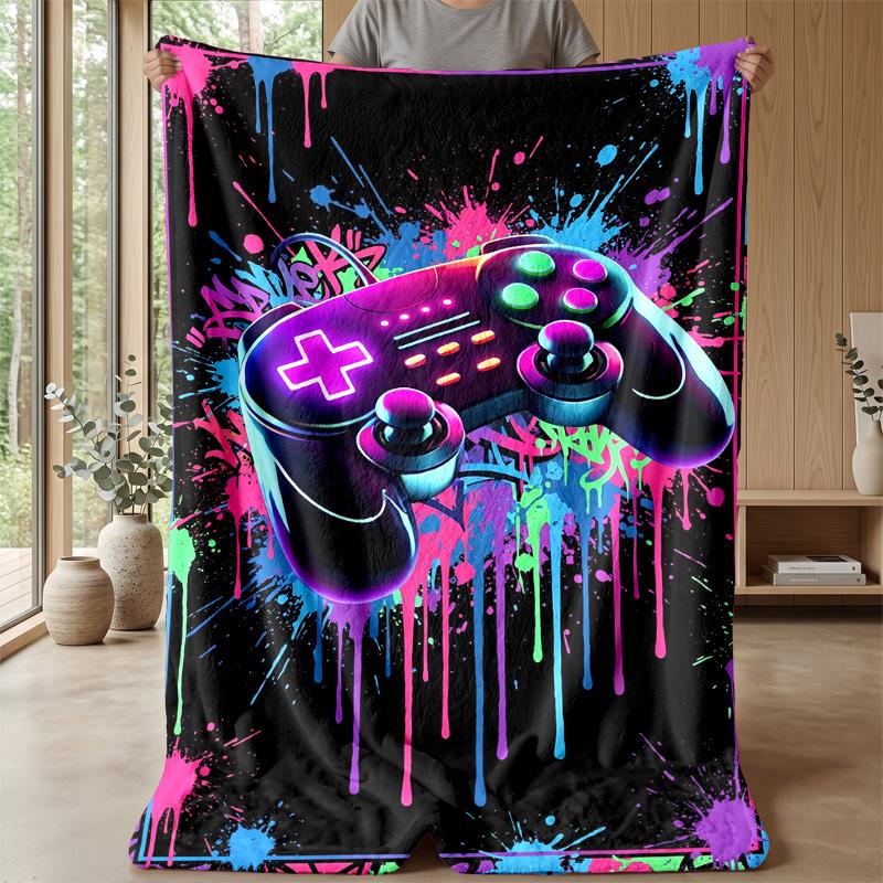 Neon Game Controller Art Theme blanket Lightweight Warm Flannel Blanket Decorative Throw Blanket for Home Decoration