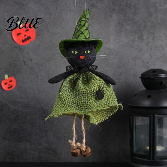 Festive Halloween Ornament Hanging Decoration Spooky Pumpkin/Ghost/Witch/Black Cat Doll with Scary Witch Burlap Skirt for Haunted House