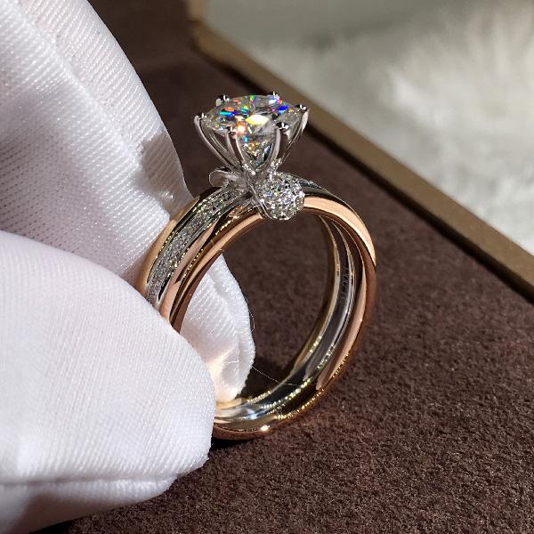Luxury Female White Zircon Stone Ring Rose Gold Silver Color Engagement Jewelry Vintage Crystal Round Wedding Rings For Women