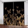 2pcs Black Golden Butterfly Printed Curtains, Modern Art Vintage Fluttering Butterflies Shading Curtains For Bedroom Living Room