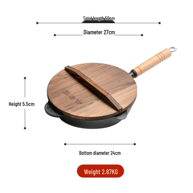 Wooden Handle Cast Iron Frying Pan