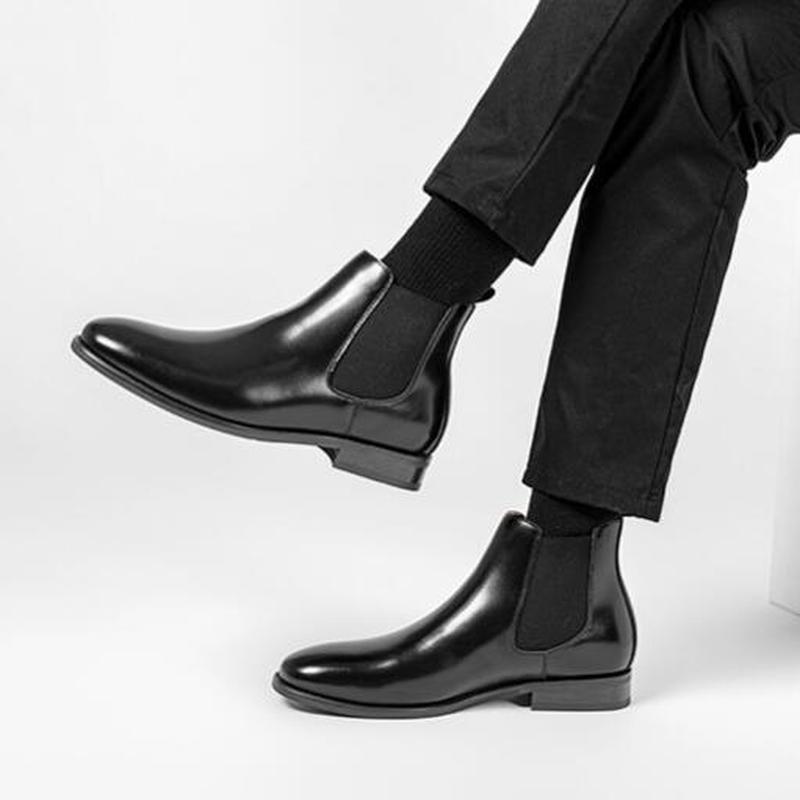 Fashion Chelsea Boots Casual Business British Style Real Leather Shoes Retro Round Toe Dress Shoes Men Fashion comfortable Formal Boots