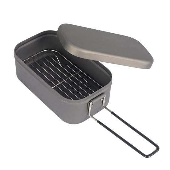 800ml Bento Box Anodizing Folding Handle Large Capacity Heat Resistant Aluminum Camping Bento Container Steaming Rack Outdoor Supply