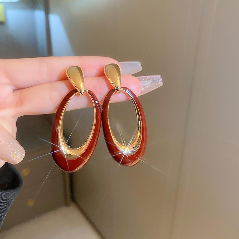 Tropfenöl Ovale Geometrische Ohrringe für Damen Französisch Retro Leichter Luxus Hängeohrringe Mode Hoher Sinn Antik Zirkon Geschenk