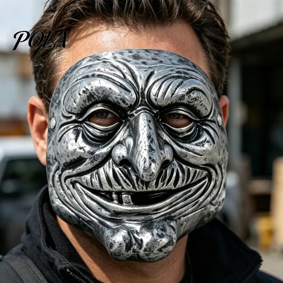 Masque de Clown Effrayant Réaliste Masque Facial Vintage Halloween, Or Argent Accessoire Sinistre Vision Confortable pour Fête, Costume Mascarade Maison Hantée Cosplay