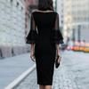 Damen schulterfreies farbiges eng anliegendes Kleid mit doppellagigen ausgestellten Ärmeln für formelle Party