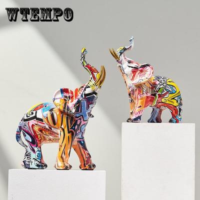 Arte colorata elefante scultura resina animale statua arte moderna graffiti casa soggiorno arredamento scrivania estetica arredamento stanza regalo