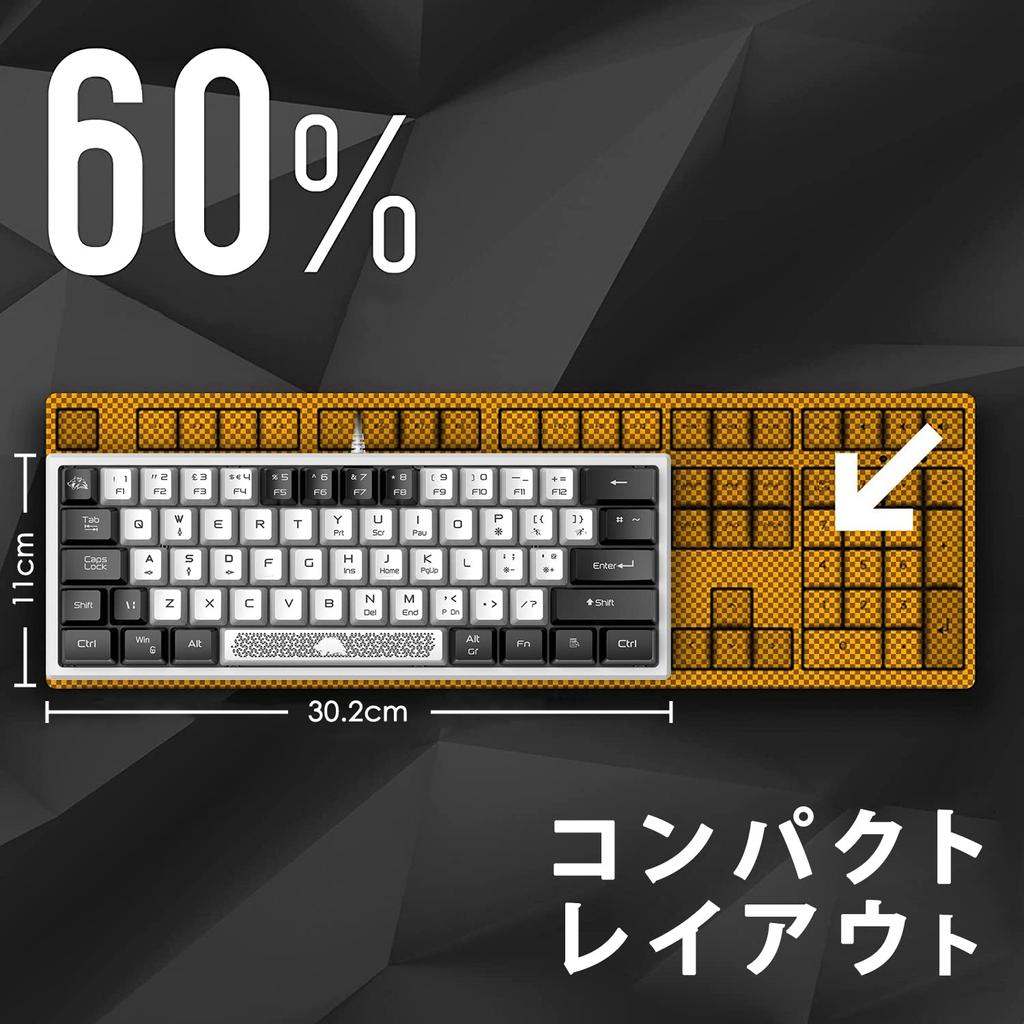 LexonTech X ZIYOU LANG K61 Gaming Keyboard with RGB LED Backlighting (60%), 62 Keys, Quiet, Compact (US Layout), USB Membrane Wired Keyboard,