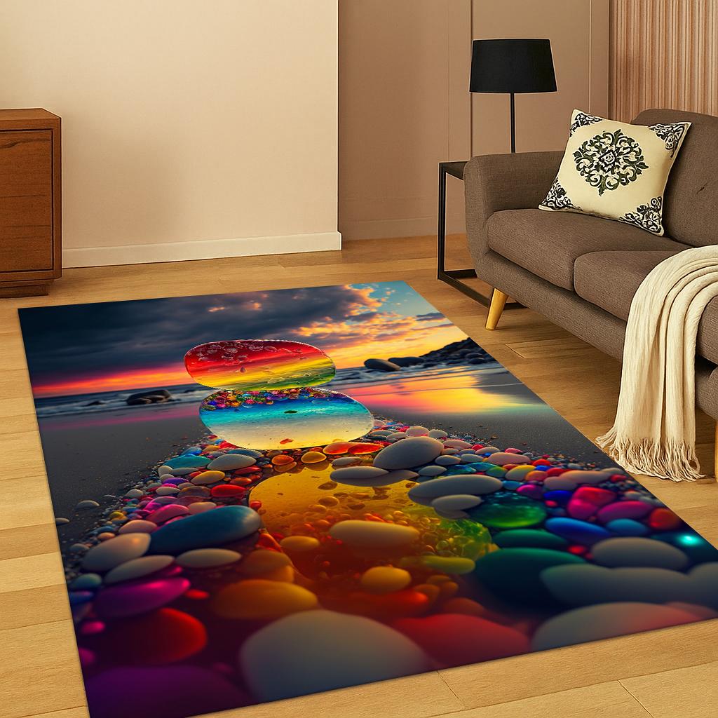 3D Colorful Dreamy Soft Stone Pebble Carpet Rug for Home Bedroom Living Room Sofa Doormat Kitchen Decor,Kid Game Non-slip Mat