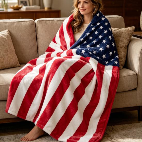 American Flag Flannel Plush Throw Stars And Blanket Soft Patriotic Blanket USA Stripes