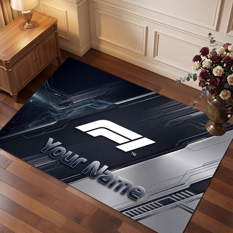 F1 Personalized Crystal Velvet Carpet, Customized Name Text Soft Anti‑Slip Rug for Living Room Bedroom